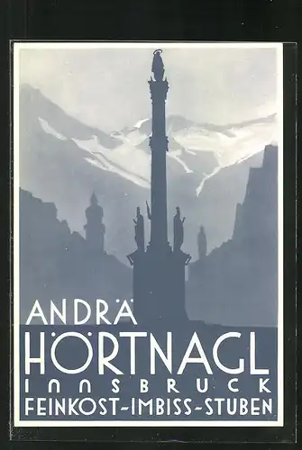AK Innsbruck, Reklame für Restaurant Andrä Hörtnagl & Co. Feinkost-Imbiss-Stuben
