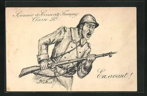 Künstler-AK Soldat der Infanterie mit Bajonett im Angriff