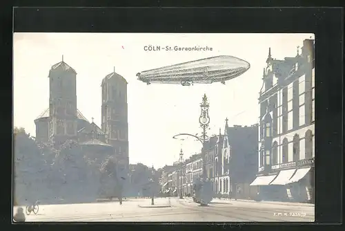 AK Cöln, Zeppelin L. Z. II an der St. Gereonskirche