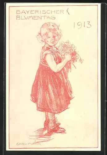 Künstler-AK Bayerischer Blumentag 1913, Mädchen mit Blumen