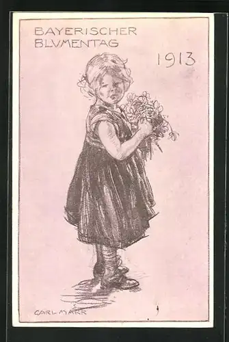 Künstler-AK Bayerischer Blumentag 1913, Mädchen mit Blumen