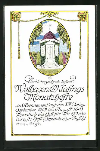 AK Bestellung eines Abonnements von Velhagen & Klasings Monatsheften, Jahrgang 1907 /1908