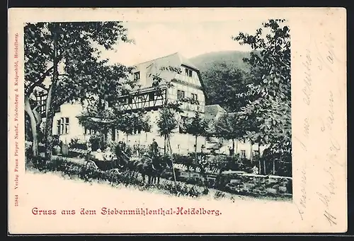 AK Heidelberg, Gruss aus dem Siebenmühlenthal, Blick auf ein Fachwerkhaus