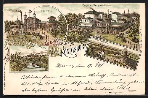 Lithographie Unna Königsborn, Badehaus, Teich, Gradirwerke, Kurhaus