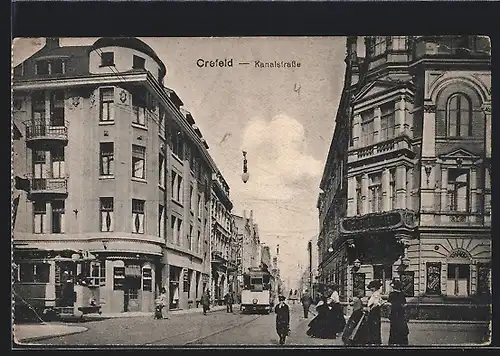 AK Crefeld, Strassenbahnen in der Kanalstrasse