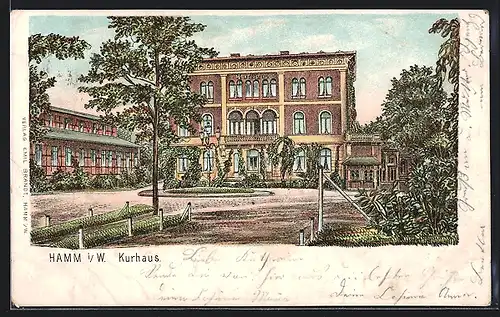 Lithographie Hamm i. W., Blick auf das Kurhaus