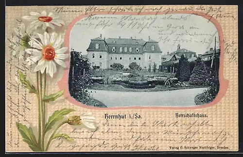 AK Herrnhut i. Sa., Blick zum Herrschaftshaus