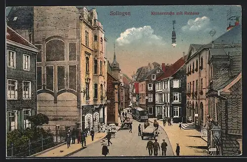 AK Solingen, Kölnerstrasse mit Rathaus und Strassenbahn