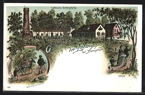 Lithographie Darmstadt, Gasthaus zur Ludwigshöhe