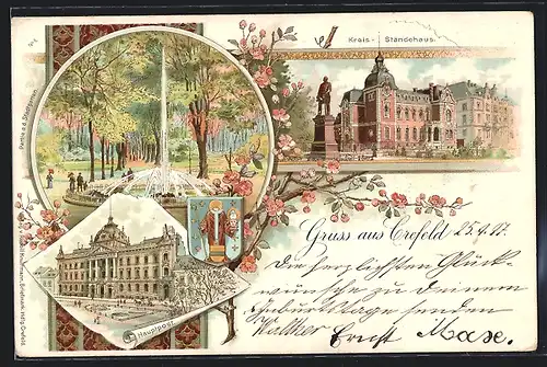 Lithographie Krefeld, Kreis-Ständehaus, Hauptpost