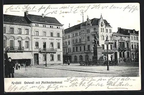 AK Krefeld, Ostwall mit Moltkedenkmal