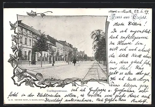 AK Krefeld, Uerdingerstrasse mit einem Passanten