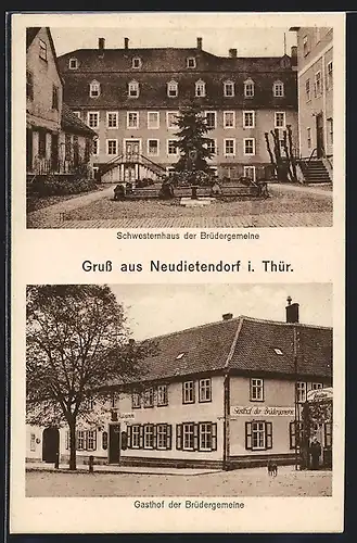 AK Neudietendorf i. Thür., Gasthof und Schwesternhaus der Brüdergemeinde