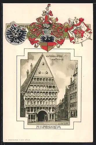 Passepartout-Lithographie Hildesheim, Knochenhauer-Amthaus, Wappen