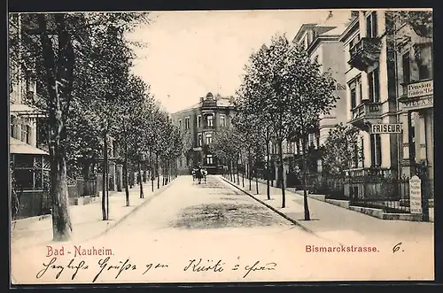 AK Bad-Nauheim, Bismarckstrasse mit Friseur und Pension