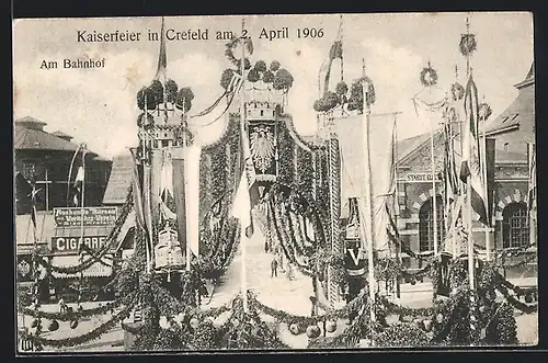 AK Crefeld, Kaiserfeier am 2. April 1906, Am Bahnhof