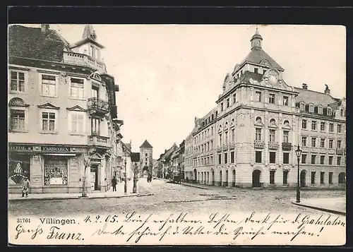 AK Villingen, Strassenpartie mit Material- & Farbwarengeschäft