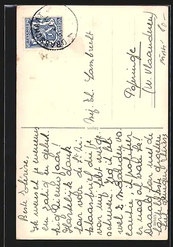 AK Zwerg läuft mit Hufeisen und Kleeblatt durch den Schnee