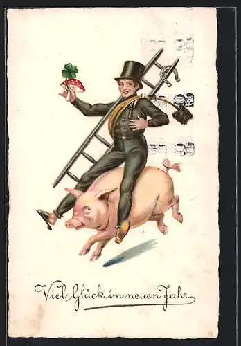 AK Schornsteinfeger reitet auf einem Schwein