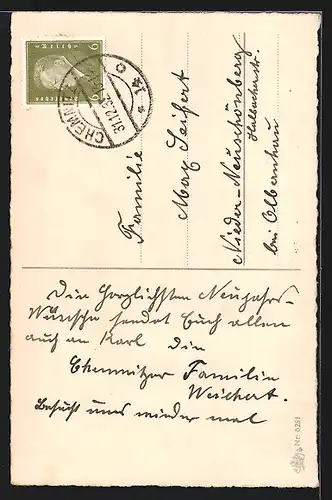 AK Kinder mit Schneebällen und Schornsteinfeger, Neujahrsgruss