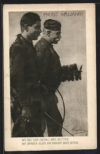 AK Schornsteinfeger mit Zigarette im Mund, Prosit Neujahr