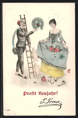 AK Schornsteinfeger schenkt der Dame ein Hufeisen