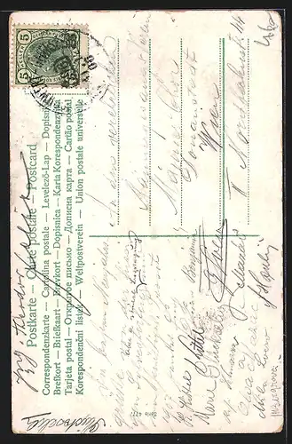 AK Mädchen und Schornsteinfeger stossen mit Wein an