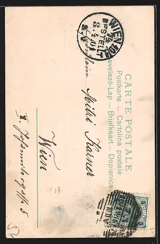 AK Osterengel mit Harfe, Fröhliche Ostern