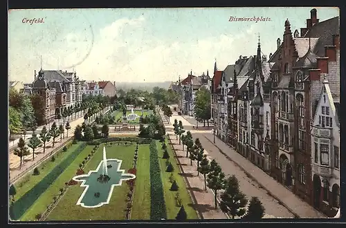 AK Krefeld, Bismarckplatz aus der Vogelschau