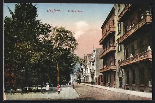 AK Crefeld, Blick auf Steinstrasse
