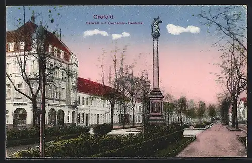 AK Krefeld, Ostwall mit Cornelius - Denkmal
