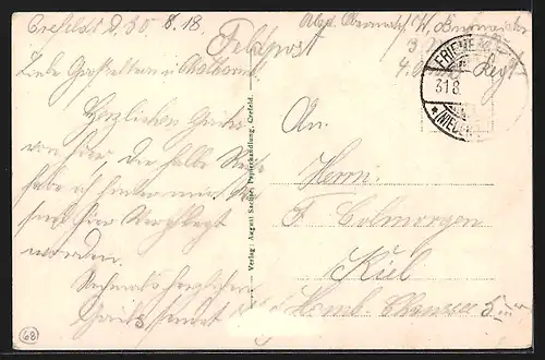 AK Crefeld, Strassenpartie mit Königl. Webeschule