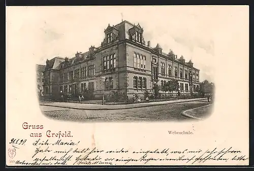 AK Crefeld, Strassenpartie mit Webeschule