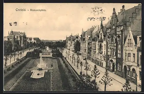 AK Krefeld, Bismarckplatz mit Grünanlage