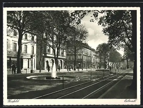 AK Krefeld, Ostwall mit Brunnen