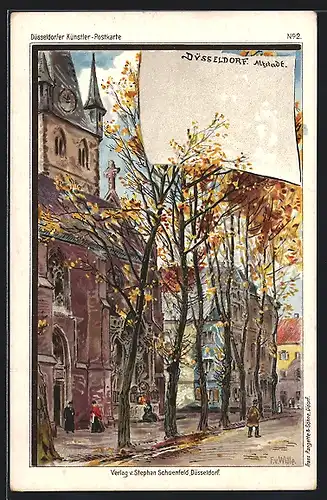 Künstler-AK Düsseldorf, Altstadt-Strasse im Herbstkleid