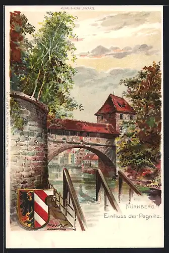 Lithographie Nürnberg, Einmündung der Pegnitz