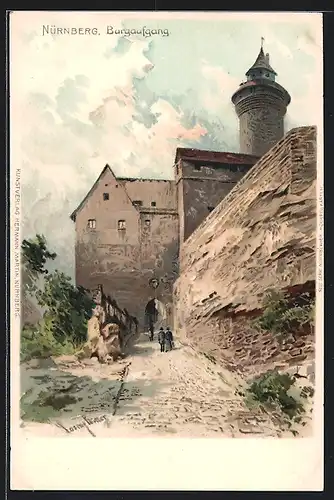 Lithographie Nürnberg, Wegpartie Burgaufgang