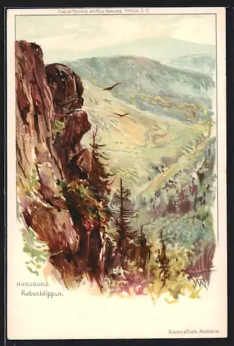 Lithographie Harzburg, Panorama von den Rabenklippen