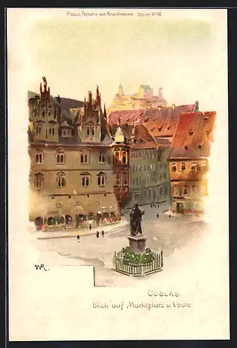 Künstler-AK Coburg, Blick auf Marktplatz und Veste