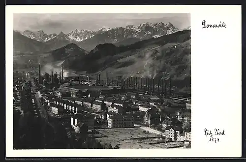 AK Donawitz, Ortsansicht mit Gebirge