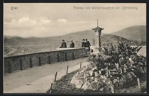 AK Graz, Wettersäule mit Wenenhäuschen am Schlossberg