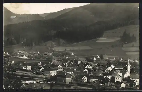 AK Mitterdorf im Mürztal, Teilansicht mit Bergen