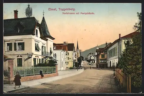 AK Ebnat-Toggenburg, Dorfstrasse mit Postgebäude
