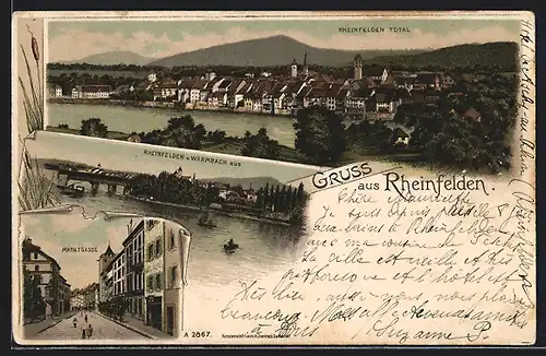 Lithographie Rheinfelden, Marktgasse & Totalansicht