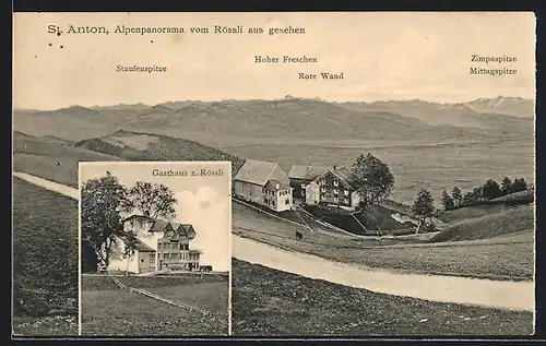 AK Sankt Anton, Alpenpanorama vom Rössli aus gesehen, Gasthaus zum Rössli