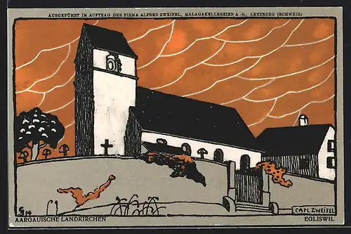Künstler-AK Egliswil, Aargauische Landkirche