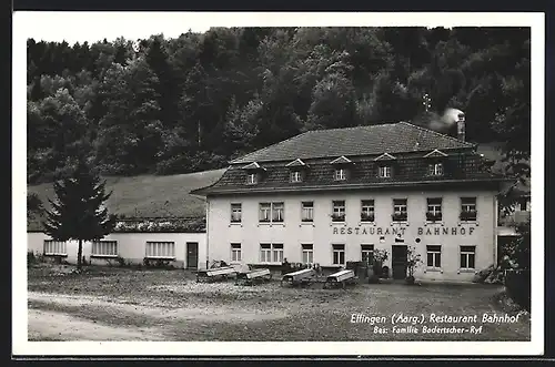 AK Effingen, Restaurant Bahnhof Familie Badertscher-Ryf, mit Aussentischen
