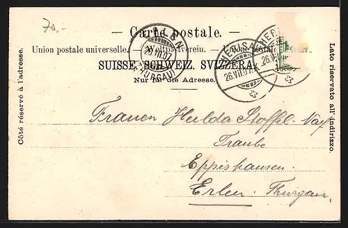 Passepartout-Lithographie Herisau, Ortsansicht im Eichenblatt