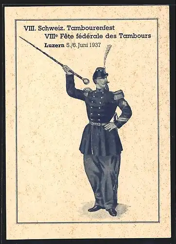 AK Luzern, Tambourenfest 1937, Soldat mit Taktstock